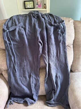 Relaxed Navy Gauze Drawstring Joggers - Women's Casual Sweatpants